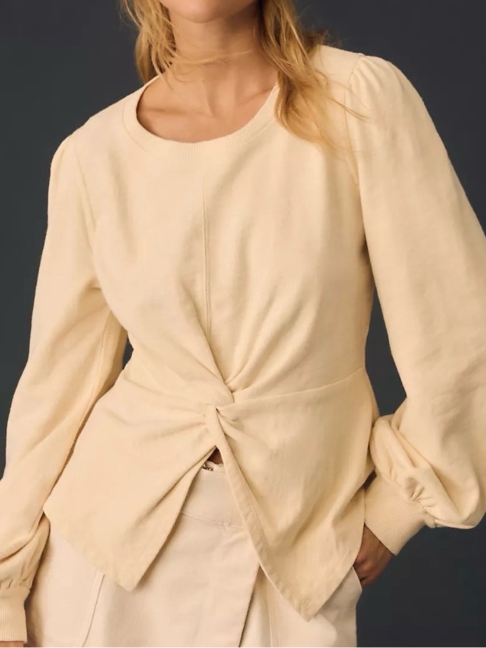 Anthropologie X Pilcro Twist-Front, Off White Cream Sweatshirt, size Medium